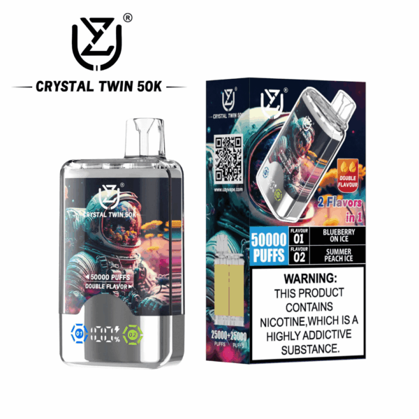 Shop UZY Crystal Twin 50K Vape – 50000 Puffs | Dual Mesh Coil | 40mL Salt Nicotine | LED Smart Display | Dual Flavor Switch Vape | 0-5% Nicotine | 850mAh Type-C Rechargeable Vape | Stylish Crystal Body