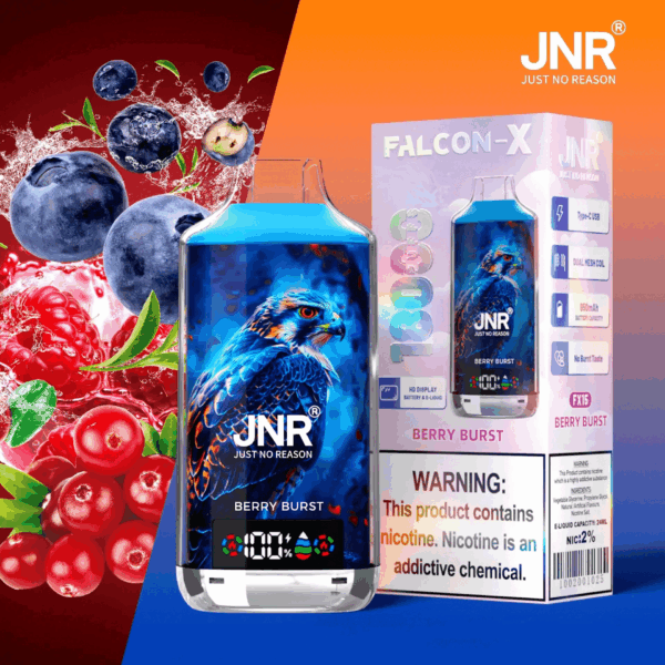 Buy JNR FALCON X 18000 Vape | 18K Puffs | 2% Nicotine | 950mAh Battery | 24ml E-Liquid | Dual Mesh Coil | Digital Display | Adjustable Airflow