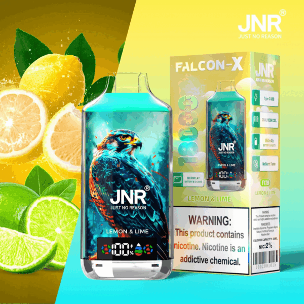 Buy JNR FALCON X 18000 Vape | 18K Puffs | 2% Nicotine | 950mAh Battery | 24ml E-Liquid | Dual Mesh Coil | Digital Display | Adjustable Airflow