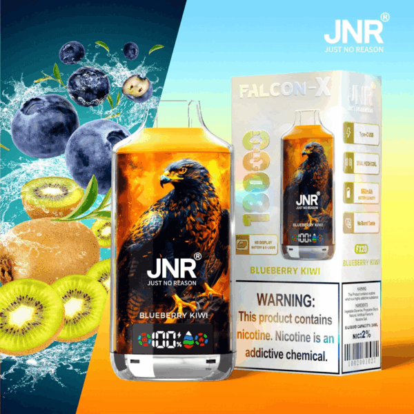 Buy JNR FALCON X 18000 Vape | 18K Puffs | 2% Nicotine | 950mAh Battery | 24ml E-Liquid | Dual Mesh Coil | Digital Display | Adjustable Airflow