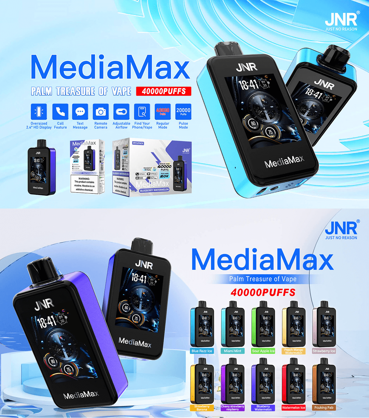 Buy JNR Media Max 40000 Vape | 40K Puffs | 2% Nicotine | Call & Text Messaging | 1000mAh Battery | Dual Mesh Coil | Oversized 2.4” Display | Adjustable Airflow