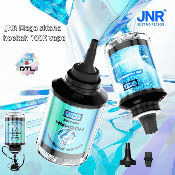 Buy JNR Mega Shisha Hookah 100K Vape | 100K Puffs | 2% Nicotine | 60ml E-Liquid | 2200mAh Battery | Dual Mouthpiece | Hookah-Style Vape | Fast Type-C Charging