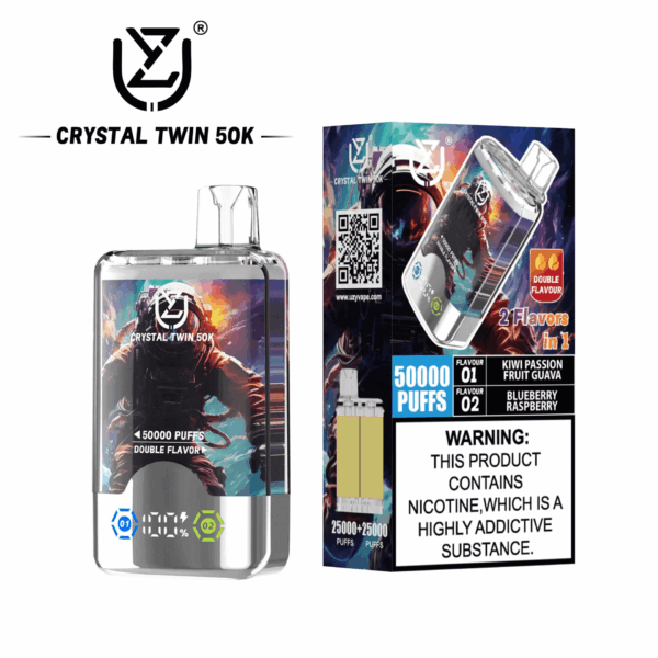 Shop UZY Crystal Twin 50K Vape – 50000 Puffs | Dual Mesh Coil | 40mL Salt Nicotine | LED Smart Display | Dual Flavor Switch Vape | 0-5% Nicotine | 850mAh Type-C Rechargeable Vape | Stylish Crystal Body
