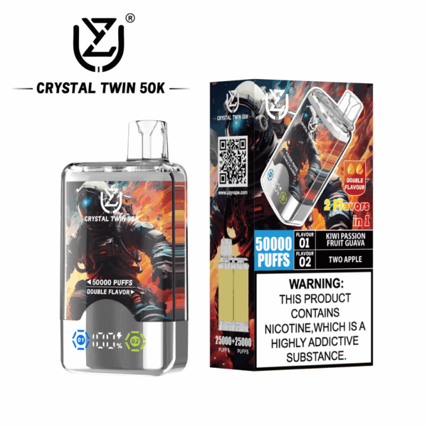 Shop UZY Crystal Twin 50K Vape – 50000 Puffs | Dual Mesh Coil | 40mL Salt Nicotine | LED Smart Display | Dual Flavor Switch Vape | 0-5% Nicotine | 850mAh Type-C Rechargeable Vape | Stylish Crystal Body