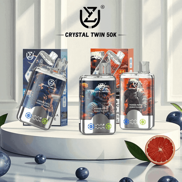 Buy UZY Crystal Twin 50000 | Dual Flavor Vape | 50K Puffs | 40mL Salt Nic | Type-C Fast Charging | 850mAh Rechargeable Battery | LED Screen | Mesh Coil Clouds | Sleek Crystal Shell