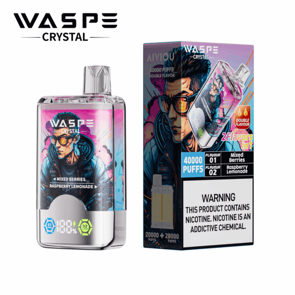 Buy WASPE Crystal 40000 Vape | 40K Puffs | Dual Flavor Vaping | LED Display | Salt Nic 32mL | Type-C Rechargeable | 0.9Ω Mesh Coil | 850mAh Battery | 0% 2% 5% Nicotine | Disposable Vape