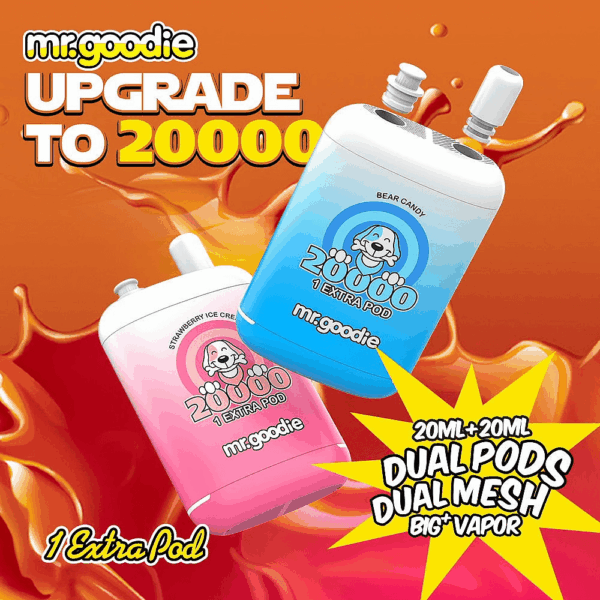 Buy Mr.Goodie 20000 Vape | 20K Puffs | Dual Pods | 40mL Salt Nic | 1.0Ω Mesh Coil | 650mAh Rechargeable Battery | Type-C Fast Charging | 12 Flavors Available | Long-lasting Vape