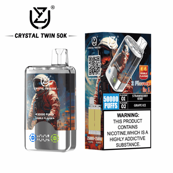 Shop UZY Crystal Twin 50K Vape – 50000 Puffs | Dual Mesh Coil | 40mL Salt Nicotine | LED Smart Display | Dual Flavor Switch Vape | 0-5% Nicotine | 850mAh Type-C Rechargeable Vape | Stylish Crystal Body