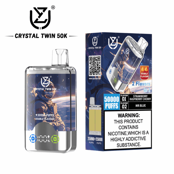 Shop UZY Crystal Twin 50K Vape – 50000 Puffs | Dual Mesh Coil | 40mL Salt Nicotine | LED Smart Display | Dual Flavor Switch Vape | 0-5% Nicotine | 850mAh Type-C Rechargeable Vape | Stylish Crystal Body