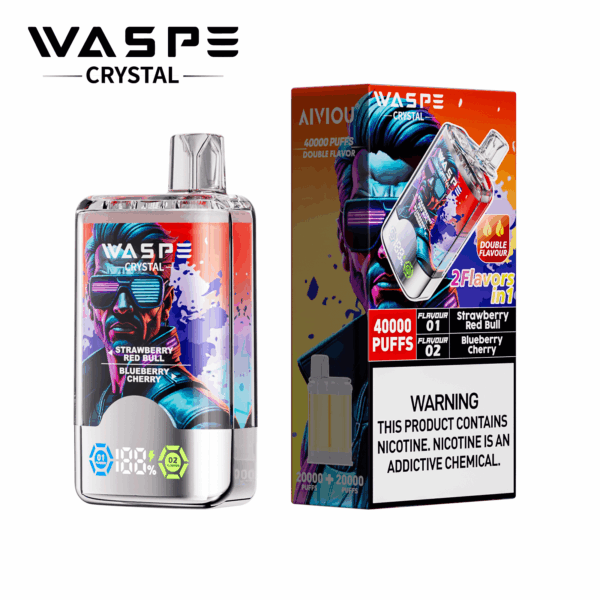 Buy WASPE Crystal 40000 Vape | 40K Puffs | Dual Flavor Vaping | LED Display | Salt Nic 32mL | Type-C Rechargeable | 0.9Ω Mesh Coil | 850mAh Battery | 0% 2% 5% Nicotine | Disposable Vape