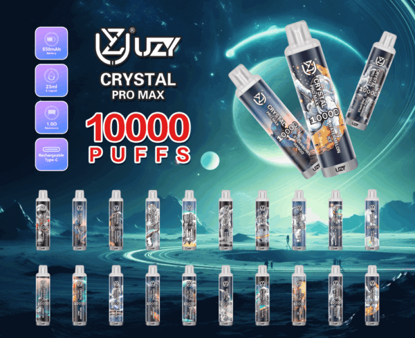 Shop UZY Crystal Pro Max 10k – 10,000 Puff Vape | 16ml E-liquid | 650mAh Rechargeable Battery | Type-C Fast Charging | RGB Light Vape | Mesh Coil 1.0Ω | 0–5% Salt Nicotine | Disposable Vape Pen