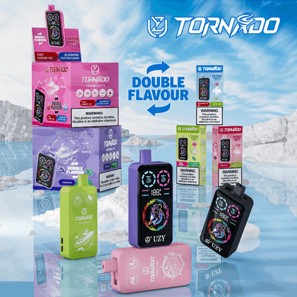 Shop UZY Tornado 30K Dual Flavor Vape – 30,000 Puffs | 40mL E-liquid | 0-5% Nicotine Salt | Type-C Fast Charge | Adjustable Airflow | Dual Mesh Coil | LED Screen Vape | Sleek Disposable Vape Design