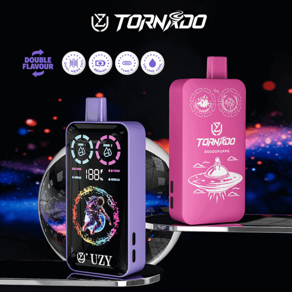 Shop UZY Tornado 30K Dual Flavor Vape – 30,000 Puffs | 40mL E-liquid | 0-5% Nicotine Salt | Type-C Fast Charge | Adjustable Airflow | Dual Mesh Coil | LED Screen Vape | Sleek Disposable Vape Design