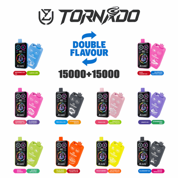 Shop UZY Tornado 30K Dual Flavor Vape – 30,000 Puffs | 40mL E-liquid | 0-5% Nicotine Salt | Type-C Fast Charge | Adjustable Airflow | Dual Mesh Coil | LED Screen Vape | Sleek Disposable Vape Design