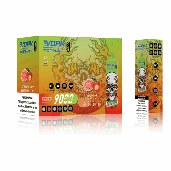 VOPK TORNADO 9000 Disposable Vape | 9,000 Puffs | 20mL E-liquid | 0%-5% Nicotine | 500mAh Battery | Mesh Coil 1.2Ω | Rechargeable Design | 22 Flavor Options | Portable and Long-lasting Vape Device