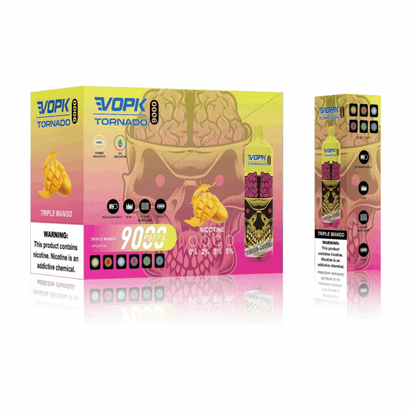 VOPK TORNADO 9000 Disposable Vape | 9,000 Puffs | 20mL E-liquid | 0%-5% Nicotine | 500mAh Battery | Mesh Coil 1.2Ω | Rechargeable Design | 22 Flavor Options | Portable and Long-lasting Vape Device