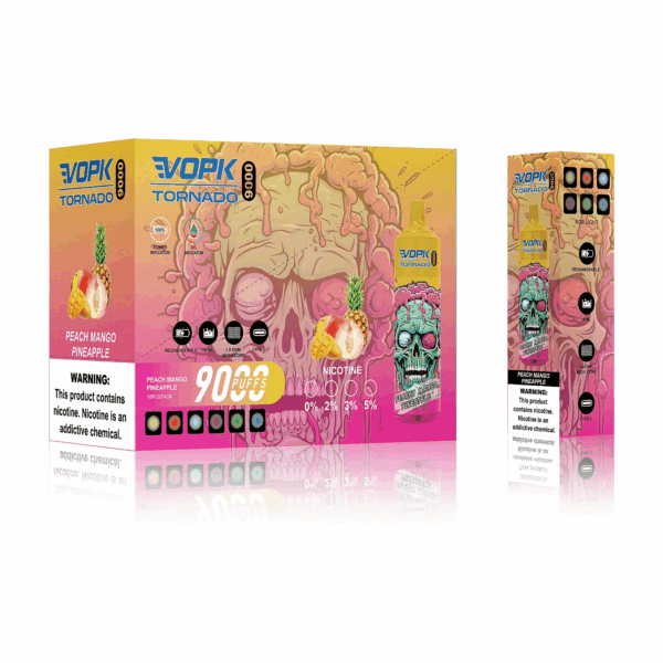 VOPK TORNADO 9000 Disposable Vape | 9,000 Puffs | 20mL E-liquid | 0%-5% Nicotine | 500mAh Battery | Mesh Coil 1.2Ω | Rechargeable Design | 22 Flavor Options | Portable and Long-lasting Vape Device