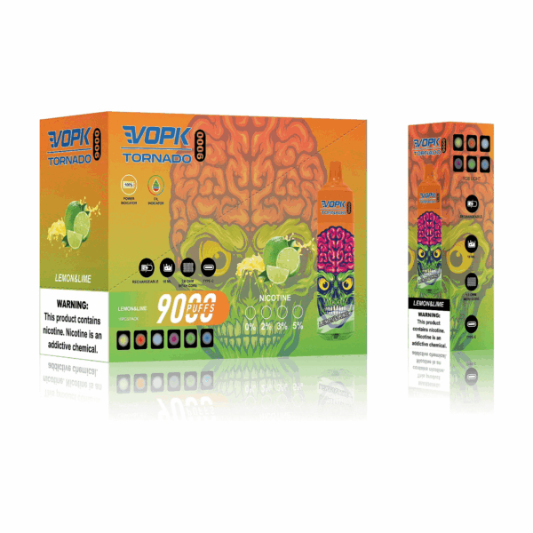 VOPK TORNADO 9000 Disposable Vape | 9,000 Puffs | 20mL E-liquid | 0%-5% Nicotine | 500mAh Battery | Mesh Coil 1.2Ω | Rechargeable Design | 22 Flavor Options | Portable and Long-lasting Vape Device