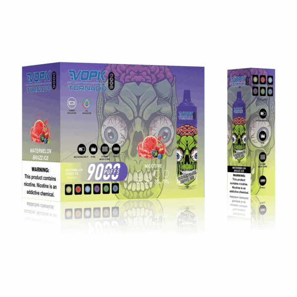 VOPK TORNADO 9000 Disposable Vape | 9,000 Puffs | 20mL E-liquid | 0%-5% Nicotine | 500mAh Battery | Mesh Coil 1.2Ω | Rechargeable Design | 22 Flavor Options | Portable and Long-lasting Vape Device