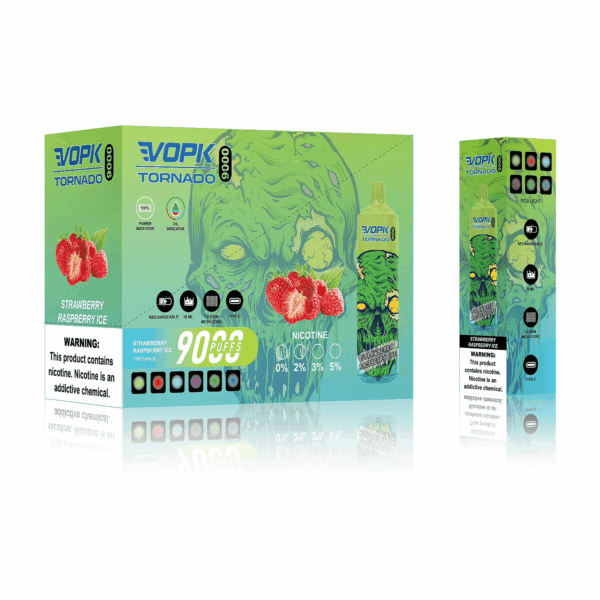 VOPK TORNADO 9000 Disposable Vape | 9,000 Puffs | 20mL E-liquid | 0%-5% Nicotine | 500mAh Battery | Mesh Coil 1.2Ω | Rechargeable Design | 22 Flavor Options | Portable and Long-lasting Vape Device