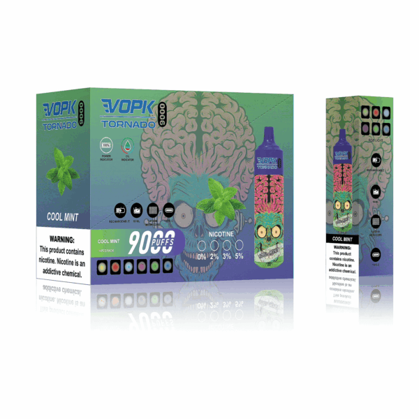 VOPK TORNADO 9000 Disposable Vape | 9,000 Puffs | 20mL E-liquid | 0%-5% Nicotine | 500mAh Battery | Mesh Coil 1.2Ω | Rechargeable Design | 22 Flavor Options | Portable and Long-lasting Vape Device