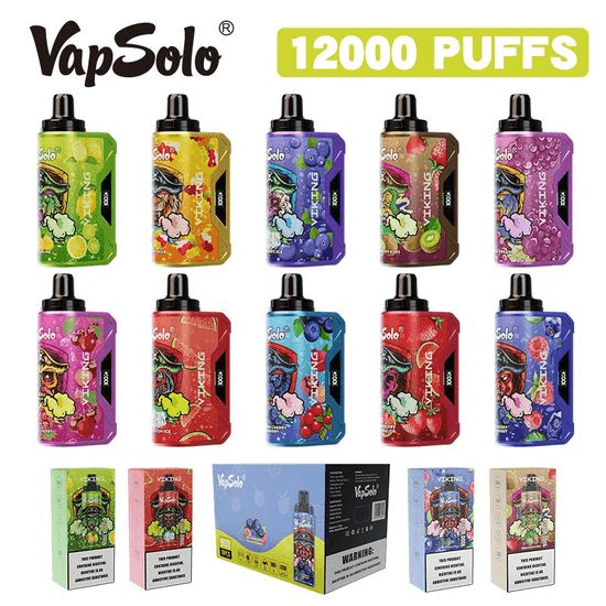 VapSolo Viking 12000 Disposable Vape | 12,000 Puffs | 22mL E-liquid | 2%-5% Nicotine | 650mAh Battery | Adjustable Airflow | Mesh Coil 1.0Ω | LCD Display | Type-C Rechargeable | 15 Flavor Options
