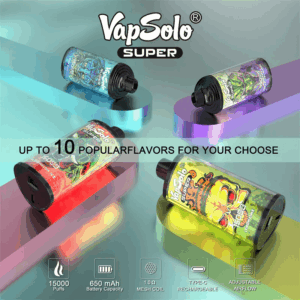 Buy VapSolo Super 15000 Vape | 15K Puffs | Pre-filled 25mL Tank | 2%-5% Nicotine Options | 650mAh Battery | Adjustable Airflow | Mesh Coil | Type-C Fast Charging | Disposable Vape Pen