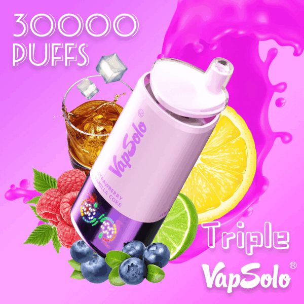 VapSolo Triple 30000 Disposable Vape | 30,000 Puffs | 45mL E-liquid | 2%-5% Nicotine | 650mAh Battery | Triple Flavor System | Mesh Coil 1.0Ω | LCD Display | Type-C Rechargeable