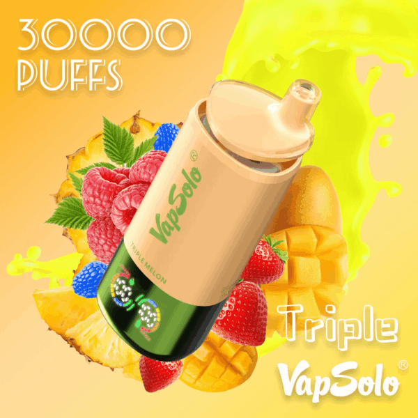 VapSolo Triple 30000 Disposable Vape | 30,000 Puffs | 45mL E-liquid | 2%-5% Nicotine | 650mAh Battery | Triple Flavor System | Mesh Coil 1.0Ω | LCD Display | Type-C Rechargeable