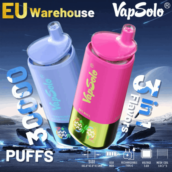 VapSolo Triple 30000 Disposable Vape | 30,000 Puffs | 45mL E-liquid | 2%-5% Nicotine | 650mAh Battery | Triple Flavor System | Mesh Coil 1.0Ω | LCD Display | Type-C Rechargeable