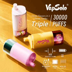 Buy VapSolo Triple 30000 Vape | 30K Puffs | Pre-filled 45mL Tank | 2%-5% Nicotine Options | 650mAh Battery | Triple Flavor Pods | LCD Screen | Type-C Fast Charging | Disposable Vape Pen