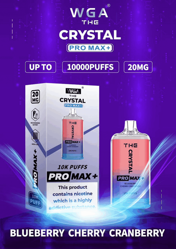 WGA, Vape, 10000 Puffs, Crystal Pro Max Extra, 2% Nic Salt, Type-C, Mesh Coil, Rechargeable, Disposable Vape