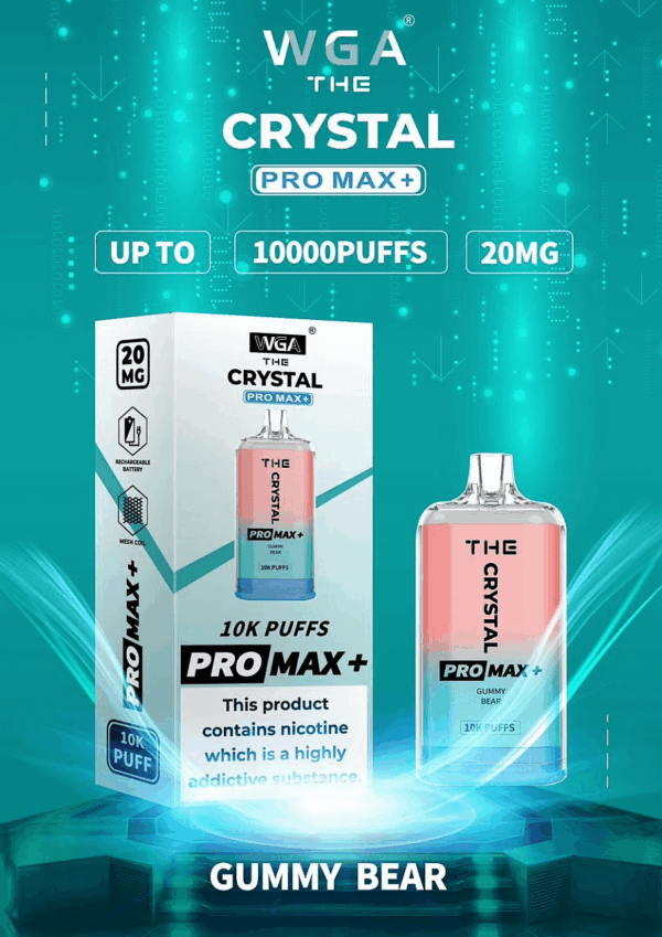 WGA, Vape, 10000 Puffs, Crystal Pro Max Extra, 2% Nic Salt, Type-C, Mesh Coil, Rechargeable, Disposable Vape