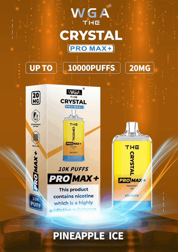 WGA, Vape, 10000 Puffs, Crystal Pro Max Extra, 2% Nic Salt, Type-C, Mesh Coil, Rechargeable, Disposable Vape
