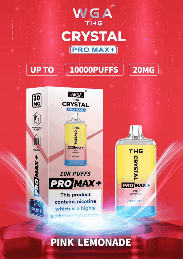 WGA, Vape, 10000 Puffs, Crystal Pro Max Extra, 2% Nic Salt, Type-C, Mesh Coil, Rechargeable, Disposable Vape