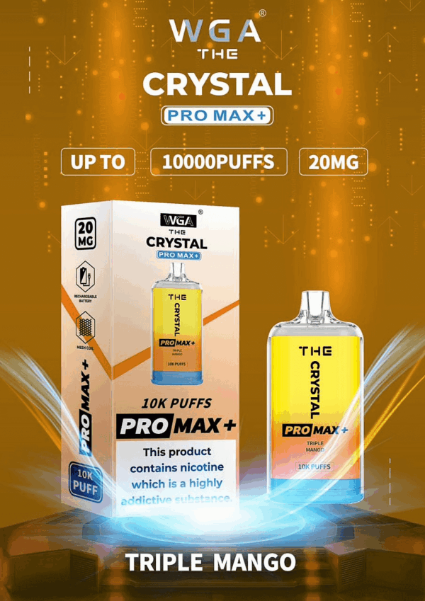 WGA, Vape, 10000 Puffs, Crystal Pro Max Extra, 2% Nic Salt, Type-C, Mesh Coil, Rechargeable, Disposable Vape