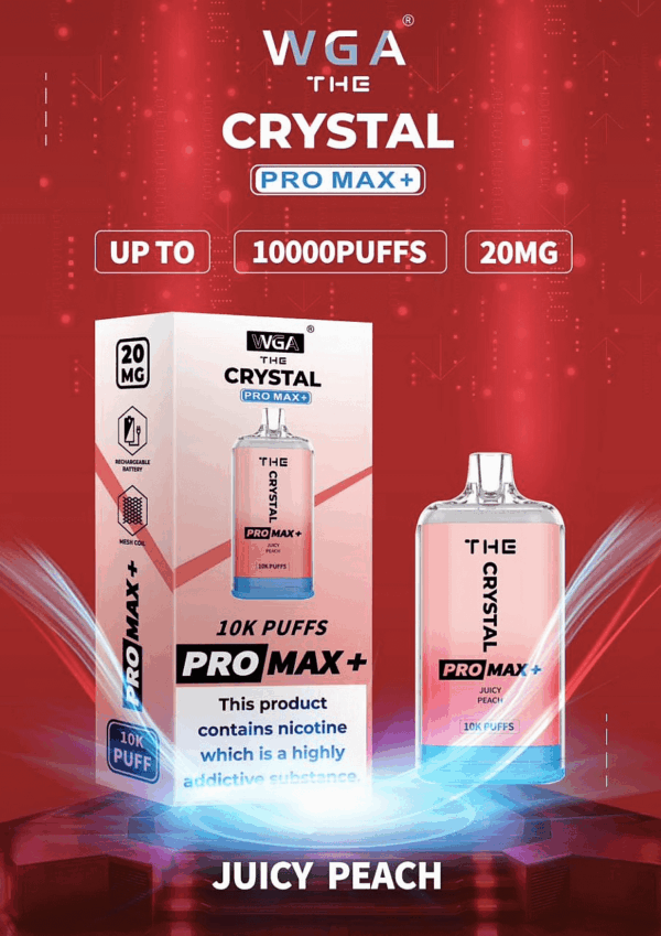 WGA, Vape, 10000 Puffs, Crystal Pro Max Extra, 2% Nic Salt, Type-C, Mesh Coil, Rechargeable, Disposable Vape