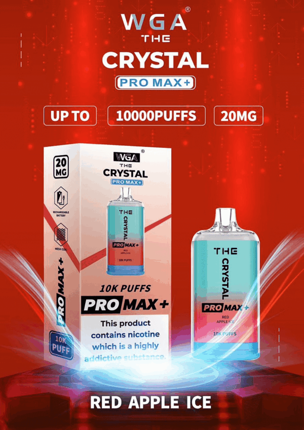 WGA, Vape, 10000 Puffs, Crystal Pro Max Extra, 2% Nic Salt, Type-C, Mesh Coil, Rechargeable, Disposable Vape
