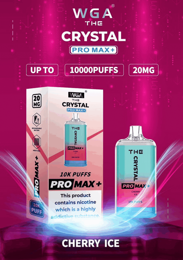 WGA, Vape, 10000 Puffs, Crystal Pro Max Extra, 2% Nic Salt, Type-C, Mesh Coil, Rechargeable, Disposable Vape