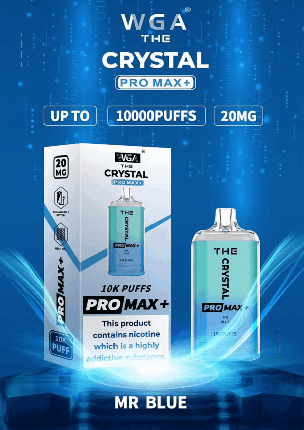 WGA, Vape, 10000 Puffs, Crystal Pro Max Extra, 2% Nic Salt, Type-C, Mesh Coil, Rechargeable, Disposable Vape