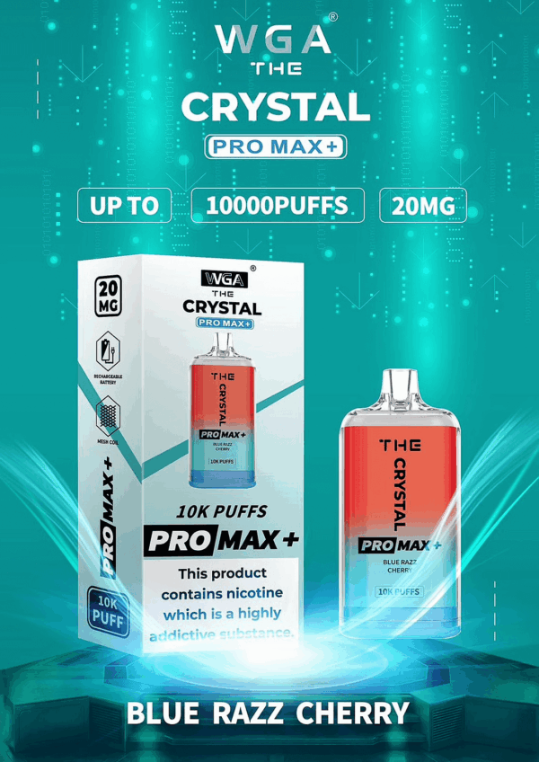 WGA, Vape, 10000 Puffs, Crystal Pro Max Extra, 2% Nic Salt, Type-C, Mesh Coil, Rechargeable, Disposable Vape