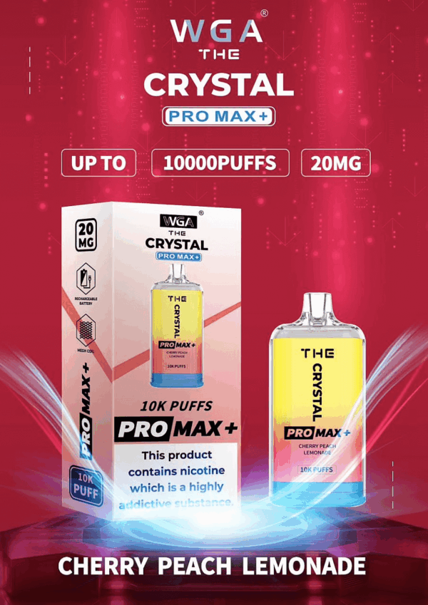 WGA, Vape, 10000 Puffs, Crystal Pro Max Extra, 2% Nic Salt, Type-C, Mesh Coil, Rechargeable, Disposable Vape