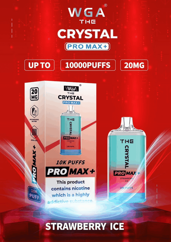 WGA, Vape, 10000 Puffs, Crystal Pro Max Extra, 2% Nic Salt, Type-C, Mesh Coil, Rechargeable, Disposable Vape
