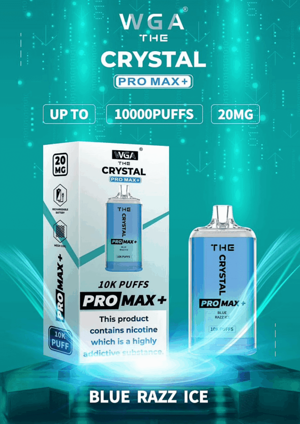 WGA, Vape, 10000 Puffs, Crystal Pro Max Extra, 2% Nic Salt, Type-C, Mesh Coil, Rechargeable, Disposable Vape