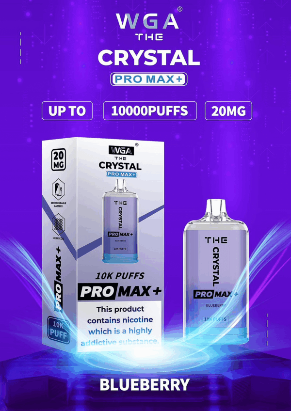 WGA, Vape, 10000 Puffs, Crystal Pro Max Extra, 2% Nic Salt, Type-C, Mesh Coil, Rechargeable, Disposable Vape