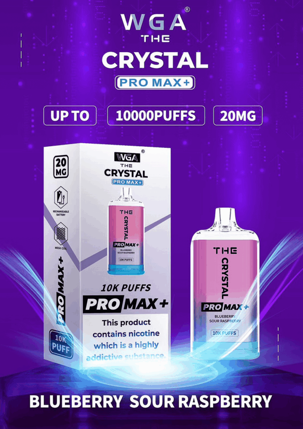 WGA, Vape, 10000 Puffs, Crystal Pro Max Extra, 2% Nic Salt, Type-C, Mesh Coil, Rechargeable, Disposable Vape
