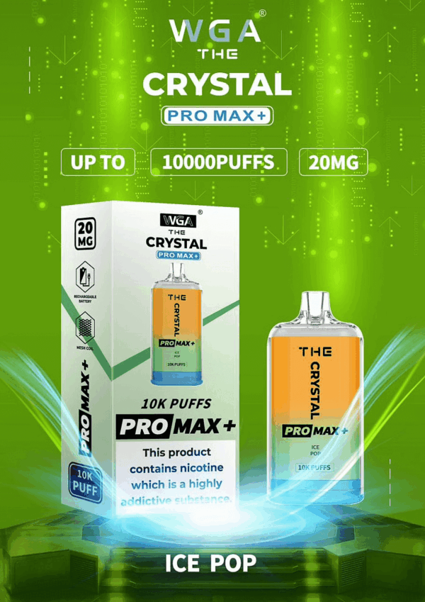 WGA, Vape, 10000 Puffs, Crystal Pro Max Extra, 2% Nic Salt, Type-C, Mesh Coil, Rechargeable, Disposable Vape