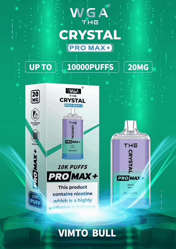 WGA, Vape, 10000 Puffs, Crystal Pro Max Extra, 2% Nic Salt, Type-C, Mesh Coil, Rechargeable, Disposable Vape