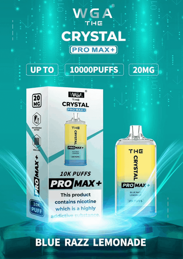 WGA, Vape, 10000 Puffs, Crystal Pro Max Extra, 2% Nic Salt, Type-C, Mesh Coil, Rechargeable, Disposable Vape