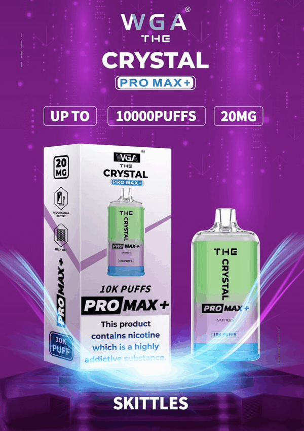 WGA, Vape, 10000 Puffs, Crystal Pro Max Extra, 2% Nic Salt, Type-C, Mesh Coil, Rechargeable, Disposable Vape